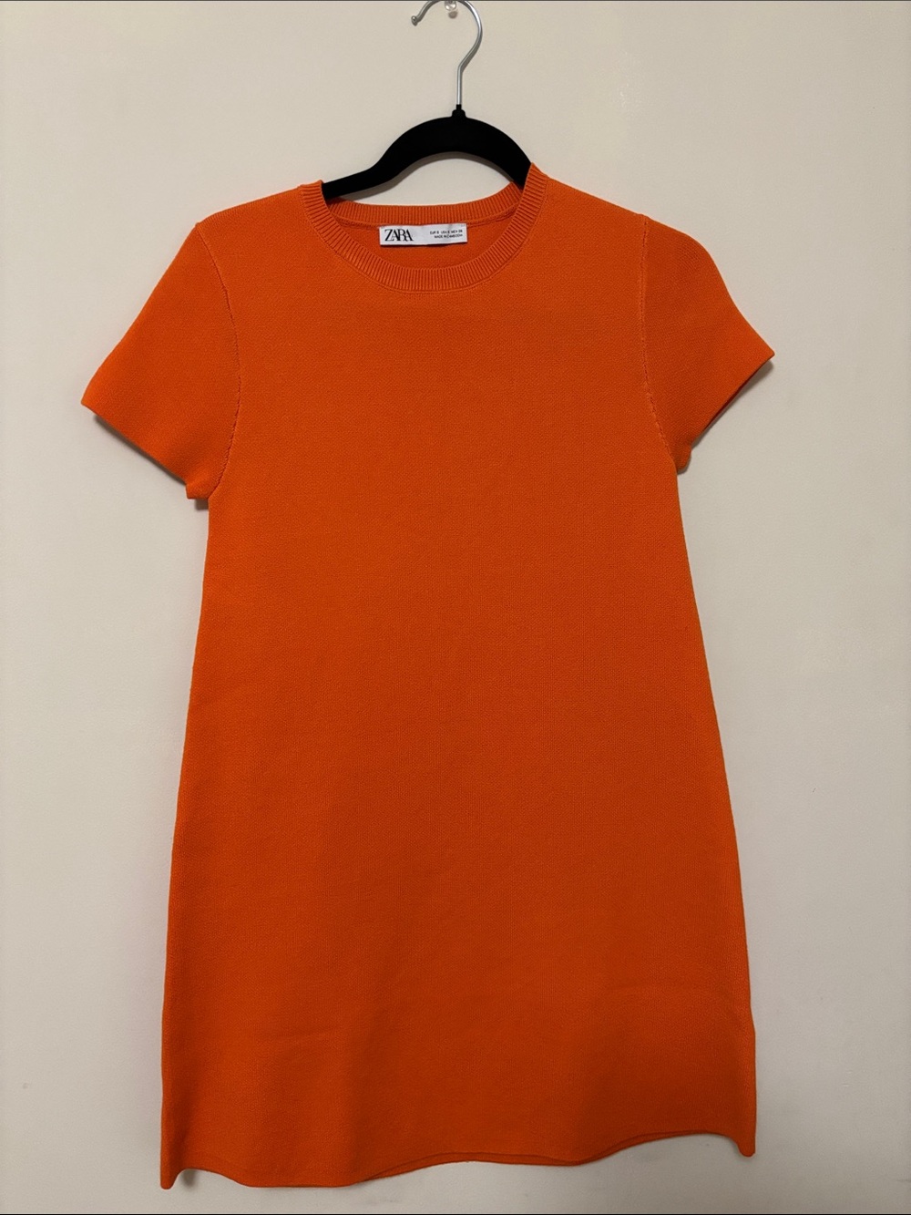 Zara Orange Short-Sleeve Knit Shift Dress